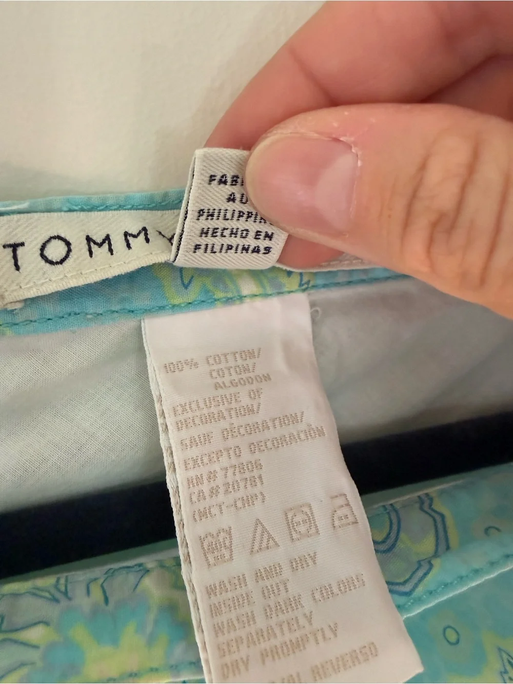 Tommy Hilfiger Light Blue Paisley Skater Skirt with Green Accents